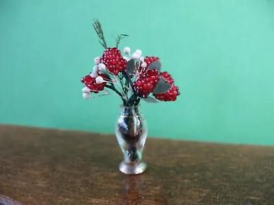 Doll House Miniature Red Glass Bead Floral Arrangement Glass Vase 1:12 Scale  • $24