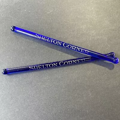 Vintage Hotel Shelton NEW YORK Bar Swizzle Sticks 2 Cobalt Blue Glass Stirrers • $18.50