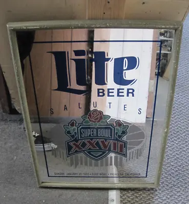 MILLER LITE MIRROR BAR SIGN Super Bowl 28 XXVII 27 Rose Bowl Pasadena 1993 • $39.95