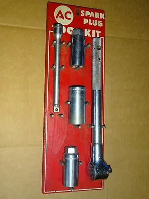 $250 • Buy 1950's Vintage AC Spark Plug Remove Tool Kit & Holder Rack Delco Wooden Sign