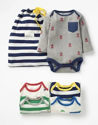 BABY BODEN Boys 3 Pack Bodysuit Romper Cars Prints & Stripes N/B - 6/12mths NWOT • £12.99