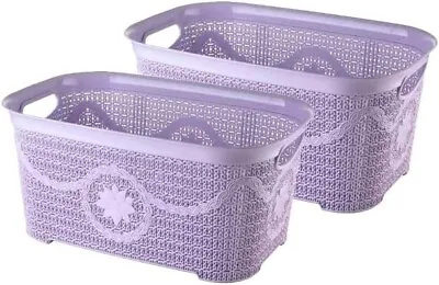 12 LTR Multi Purpose Laundry Knit Basket Clothes Washing Hamper Storage 2 Pcs • £8.99