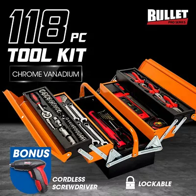 BULLET 118pc Tool Kit Box Set Metal Spanner Organizer Toolbox Household Socket • $133