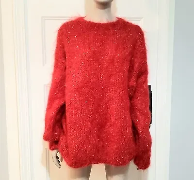 Vtg Esse Elle Women L Mohair Blend Sweater Red Metallic Crew Neck Italy Pullover • $34