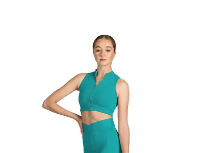 Mirella By Bloch Ladies Zip Front Braid Detail Crop Top M7060LM Green • £39