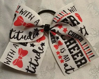 Girls Large Hair Bow Cheer Cheerleading Cheerleader White Black Pink Attitude • £4.50