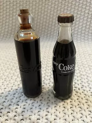 2 Mini Coca Cola Glass Bottles 3  *One W/ Real Moving Coke Liquid *Metal Cap! • $18