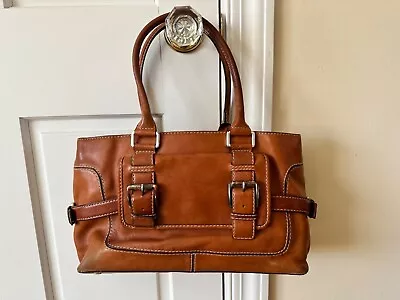 PREOWNED MICHAEL By Michael Kors Tan Leather Saddle Handbag With Buckles • $15