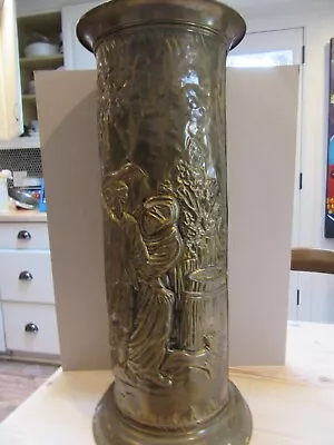 Vintage English Brass Umbrella Cane Stand Embossed Repousse Relief England • $60