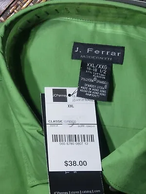 J. Ferrar Dress Shirt Mens 18-18 1/2 Long Sleeve Green Modern Fit NWT • $10