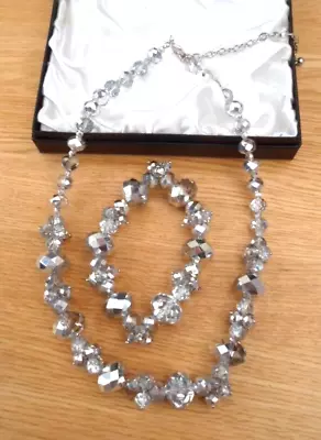 QVC Silver Crystal  Necklace & Bracelet Set Tania Bryer - New • £15.99