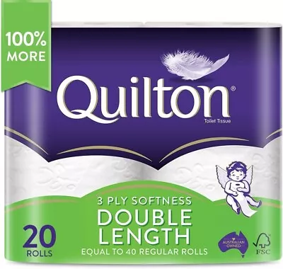 Toilet Paper 20 Rolls Deluxe Quilton 3 Ply Double Length Large Roll Tissue Bulk. • $31.20
