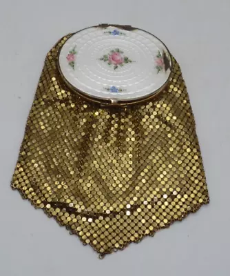 VINTAGE GOLD MESH COIN/COMPACT PURSE With GUILLOCHE TOP • $55