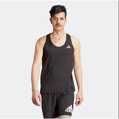 ADIDAS Men's Medium Adizero Running Singlet Black Tank Top HY6925 NEW • $36.90