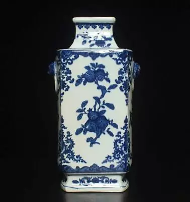 Old Chinese Blue & White Porcelain Vase W/ Peach Qianlong MK 33.5CM • $10.50