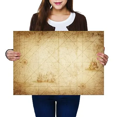 £10.99 • Buy A2 - Vintage Map Boat Pirate Treasure Poster 59.4X42cm280gsm #15889