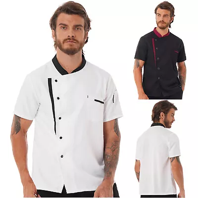 Mens Chef Uniform Short Sleeve Cook Work Wear Restaurant Jackets Kitchen Tops • $16.55