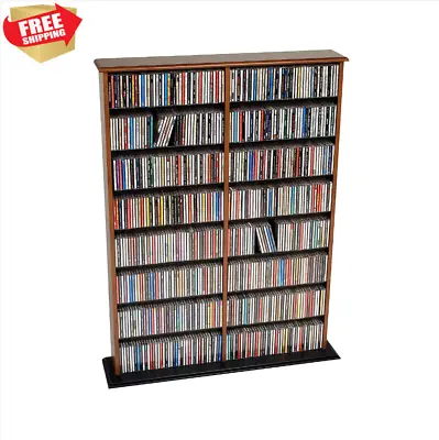 Wood Media Storage Cabinet CD DVD VHS Movie Organizer Wall Mount Shelf Cherry • $189.97