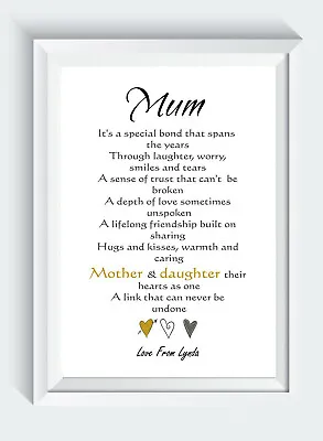 Personalised Mum Mother's Day Gifts Birthday From Daughter Poem Print ONLY • £7.25