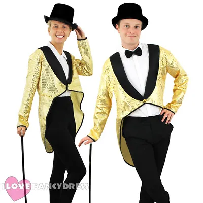£14.99 • Buy Gold Sequin Tailcoat Unisex Cabaret Fancy Dress Circus Ringmaster Dance Costume