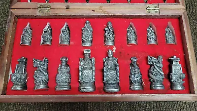 RARE VINTAGE ASIAN HEAVY METAL BRONZE PEWTER CHESS SET Pieces • $109.99