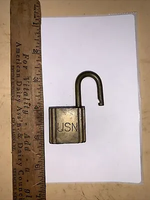 Vintage EAGLE LOCK CO. Brass Padlock “USN” Navy Unlocked NO KEY • $5