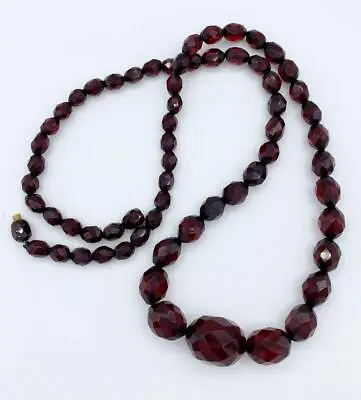 Antique 1920's Faceted Cherry Amber Beaded Necklace 23  22.68 Grams • $99.99