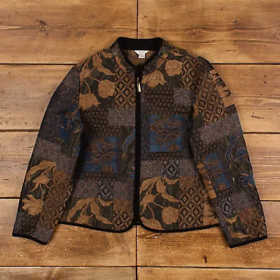 Vintage Christopher And Banks Tapestry Jacket M Patchwork Floral Brown Womens • £30.95