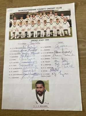 £24.99 • Buy Worcestershire - Cricket Staff 1993 - 21 Autographs - Hick, D'Oliveira Etc