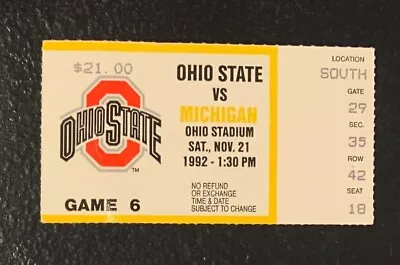 1992 Ohio State Buckeyes & Michigan Wolverines Football Ticket Stub 11/21/92 • $35