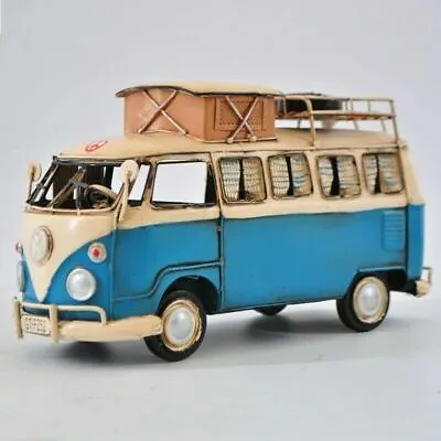 1964 Decorative Deluxe Bus In Blue And White - Tinplate Model W/Camper Decorativ • $205.01