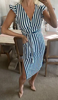 £15 • Buy River Island Striped Garden Party Midi Petite Dress Size 6 (8) New With Tags
