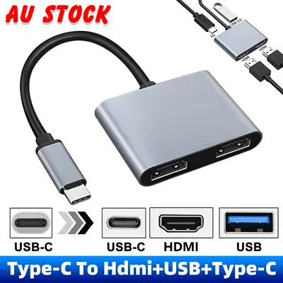 $29.45 • Buy 4 In 1 USB-C To 4K Dual HDMI USB 3.0 Hub Adapter Cable PD Charge For Mac Laptop