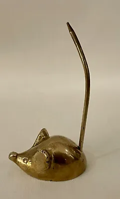 Brass Mouse With Tail Memo Note Receipt Post It Ring Holder Vintage • $15
