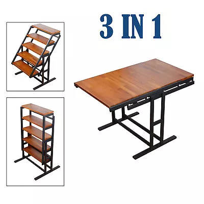 Solid Mahogany Wood Multifunction Convertible Dining Table Shelf Free Switch • $269