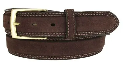 Suede Genuine Leather Casual Jean Belt 1-3/8  Wide Stitched Edge Brass Buckle • $32.95