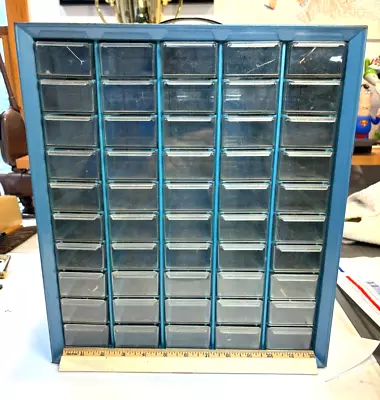 Vintage AKRO-MILS Blue Metal Small Parts Cabinet _50 Drawers. Akron Ohio • $40