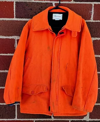 Vintage Melton Mens Blaze Orange Wool Full Zip Hunting Coat Jacket Size XL • $48