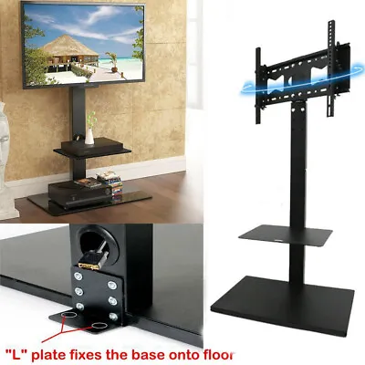 Swivel Floor TV Stand Mount With DVD Player Shelf Cantilever Bracket Space Save • £58.96