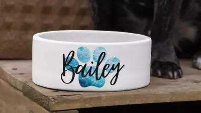 Personalised Pet Bowl Custom Name Paw Marble Effect Design Small Large Cat Dog  • £14.99