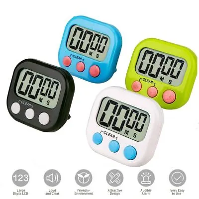 LCD Digital Kitchen Egg Cooking Timer Count Down Clock Alarm Stopwatch Magnetic • £3.95