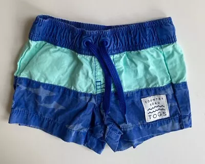 Country Road Baby Boy Size 0-3 Months Blue Green Swim Shorts Sharks VGUC • $9.95