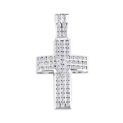 Cross Pendant Necklace 2 Ct  Simulated Diamond 14K White Gold Plated Sterling • $107.99