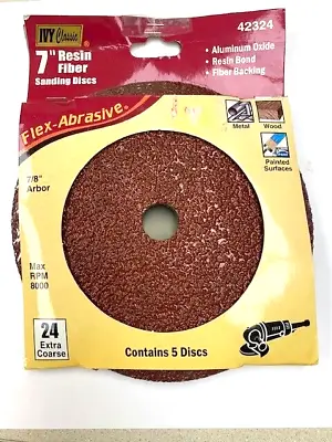 7  X 7/8 Hole Sanding Discs 24 GRIT PACK OF 5 PIECES EXTRA COARSE - NEW • $9