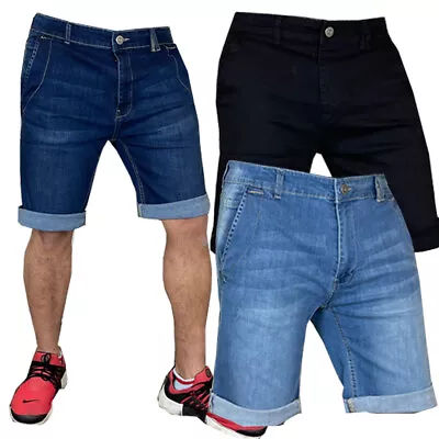 £9.99 • Buy Mens Denim Chino Shorts Super STRETCH Skinny Slim Summer Half Pant