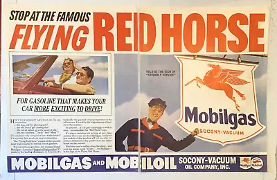 1937 Two Page Magazine Ad For Mobil -The Sign Of The Big Red Horse Exciting Gas • $5.95