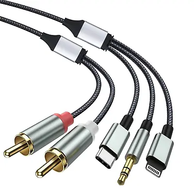 Lightning To RCA Cable Audio Aux Adapter3 In 1 6.6Ft/2M Audio CableRca To 3.5M • $19.86