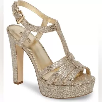 Michael Michael Kors Catalina Glitter Metallic Glitter Gold T-Strap Sandals • $75