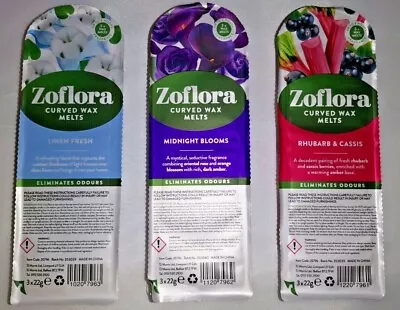 Zoflora Curved Wax Melts 66g Choice Midnight Blooms Linen Fresh Rhubarb Cassis • £5.95