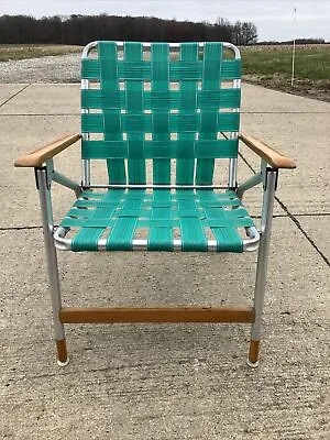 Vintage Telescope Furniture Aluminum Hardwood Webbed Folding Lawn Chair USA Made • $70